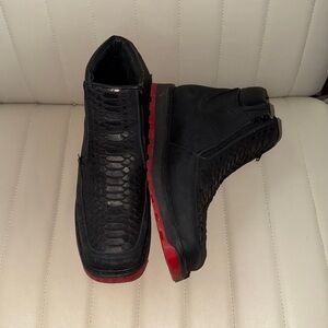 Black Python Print Square Toe Boots with Double Zipper Men’s 9.5